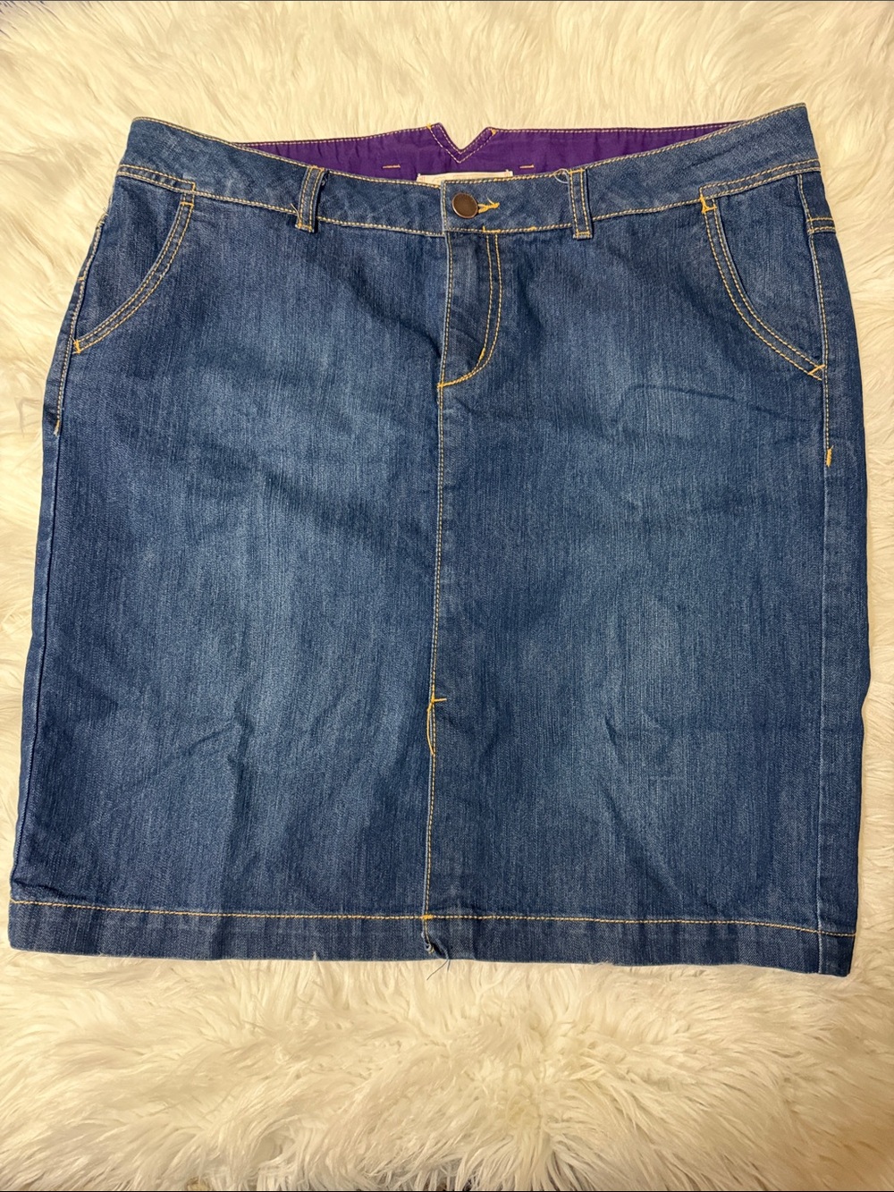 Route 66 Dark Blue Denim Mini Skirt with Purple Waistband Size 13/14